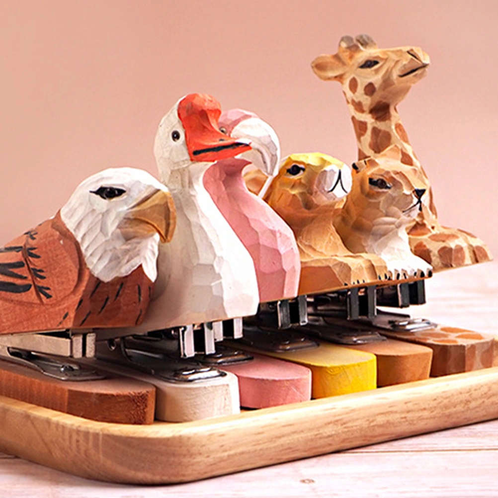 Wooden Animal Stapler Squirrel Stapler Desktop Wood Carving Statue Sculpture
