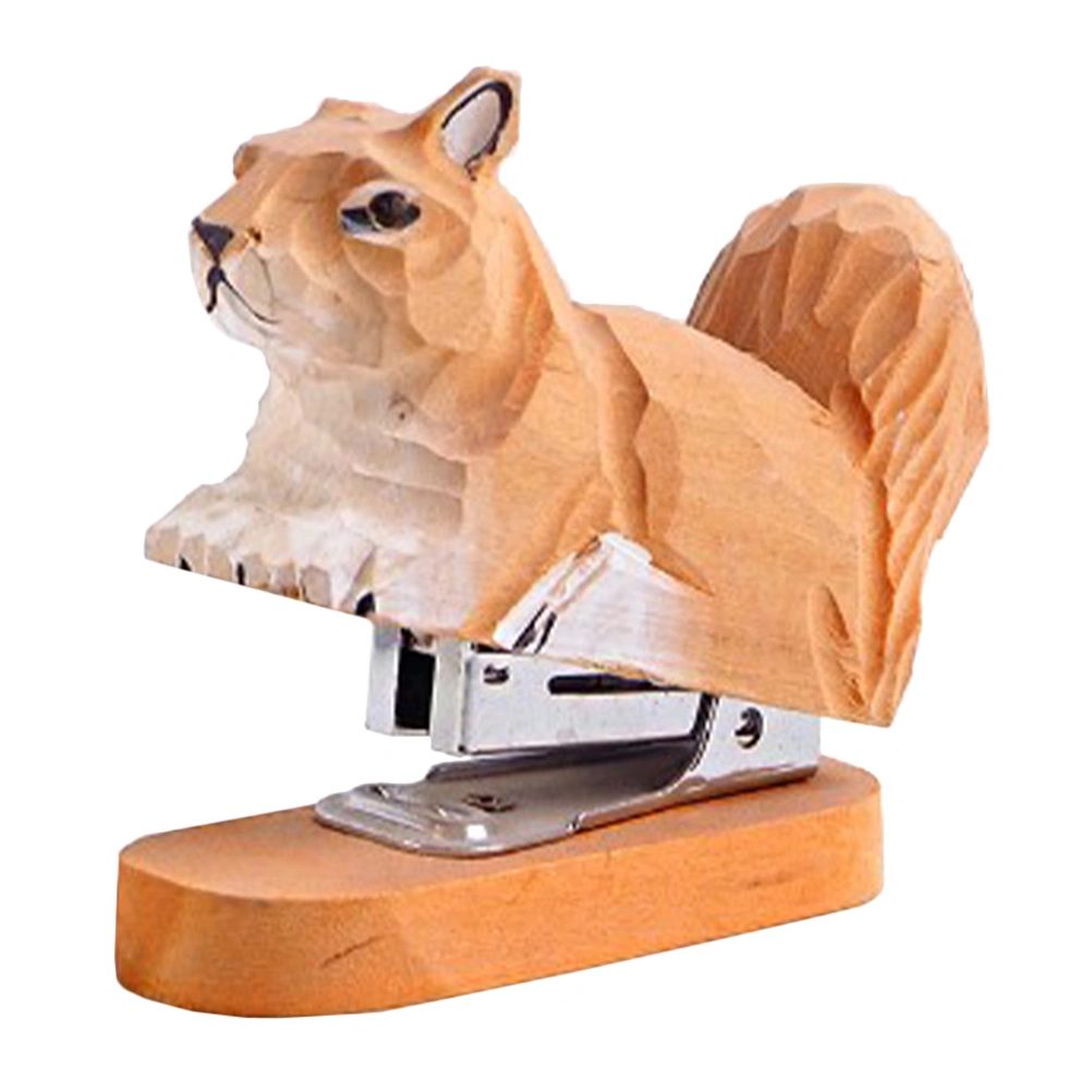 Wooden Animal Stapler Squirrel Stapler Desktop Wood Carving Statue Sculpture