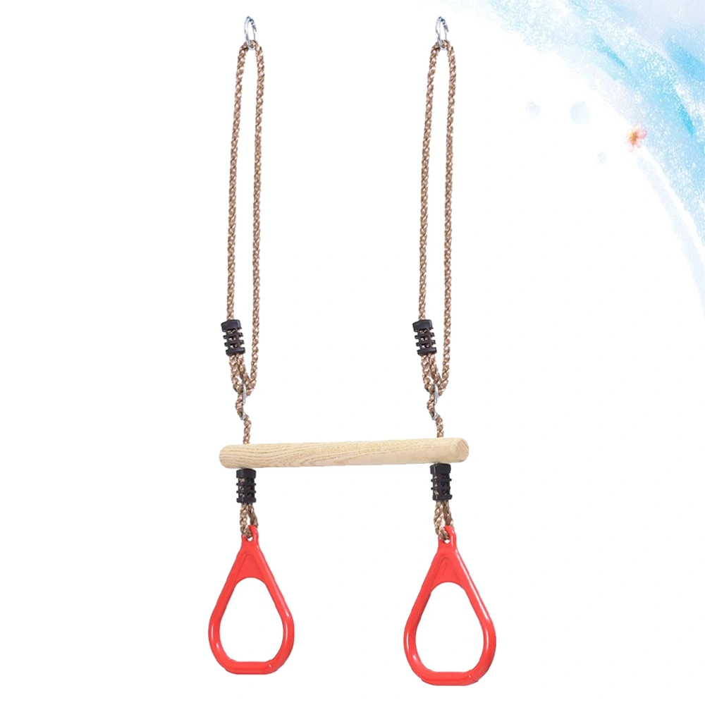 1 Set Wooden Trapeze Swing Bar with Iron Rings Adjustable Rope Swing Set Swing Equipment Fitness Rings for Kids Indoor Outdoor (Random Color)