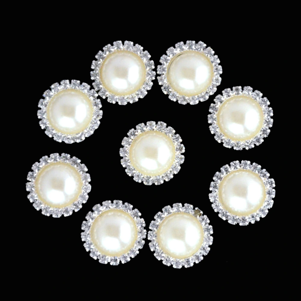 10pcs Pearl Flower Rhinestones DIY Alloy Button Flatback Clothing Hair Accessories Decor