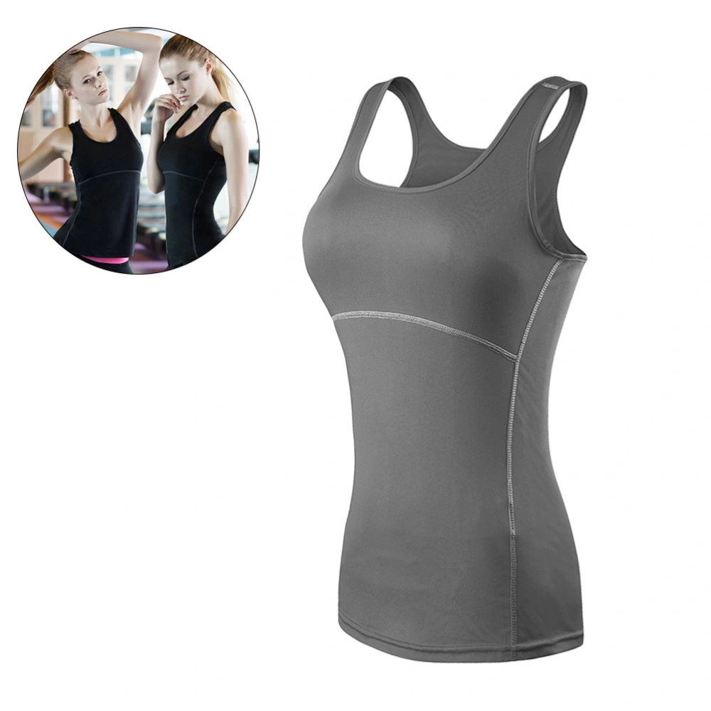 Women's Running Tight Vest Yoga Gym Fitness Sleeveless Tank Tops Size S (Grey)