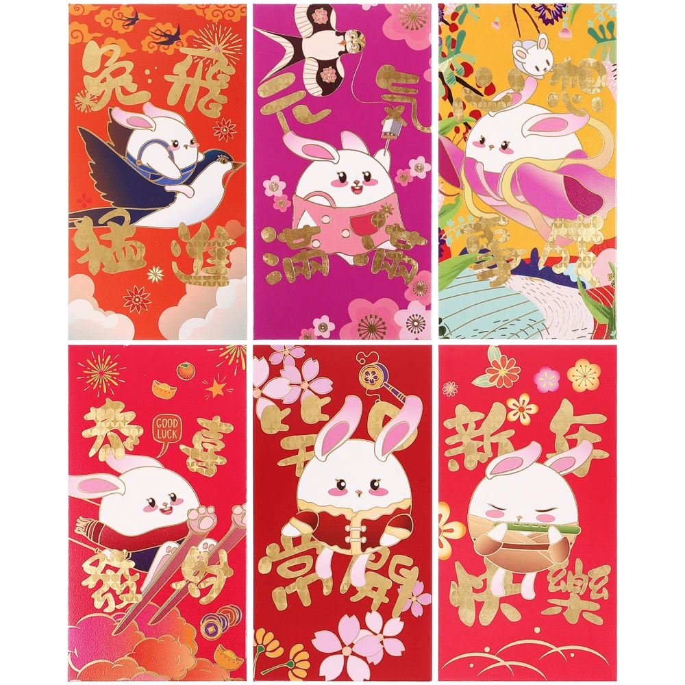 24Pcs New Year Red Envelopes 2023 Red Packets Rabbit Pattern Money Envelopes Spring Festival Gifts