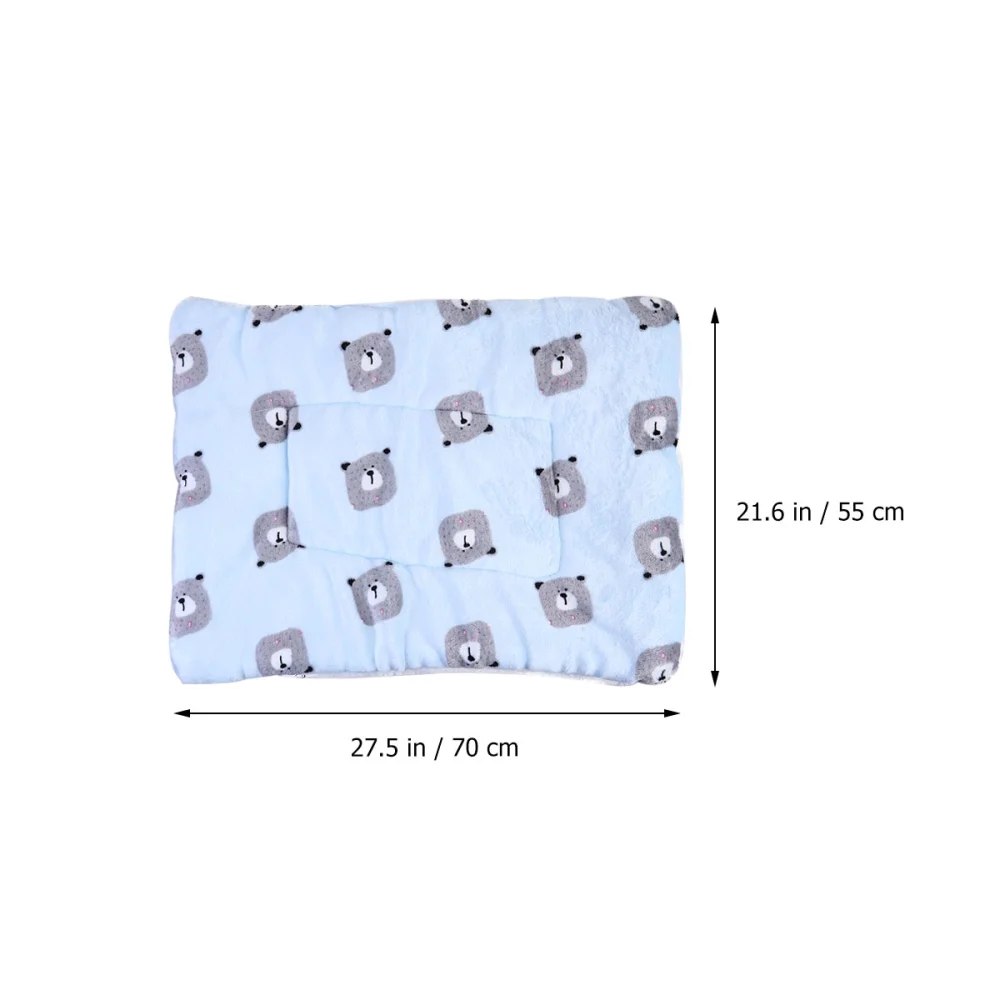 Coral Fleece Pet Four Seasons Sleeping Mat Warm Blanket Puppy Sleeping Cover Towel Cushion for Small Medium Large Dogs (Bear Head, Blue Background, Size L)