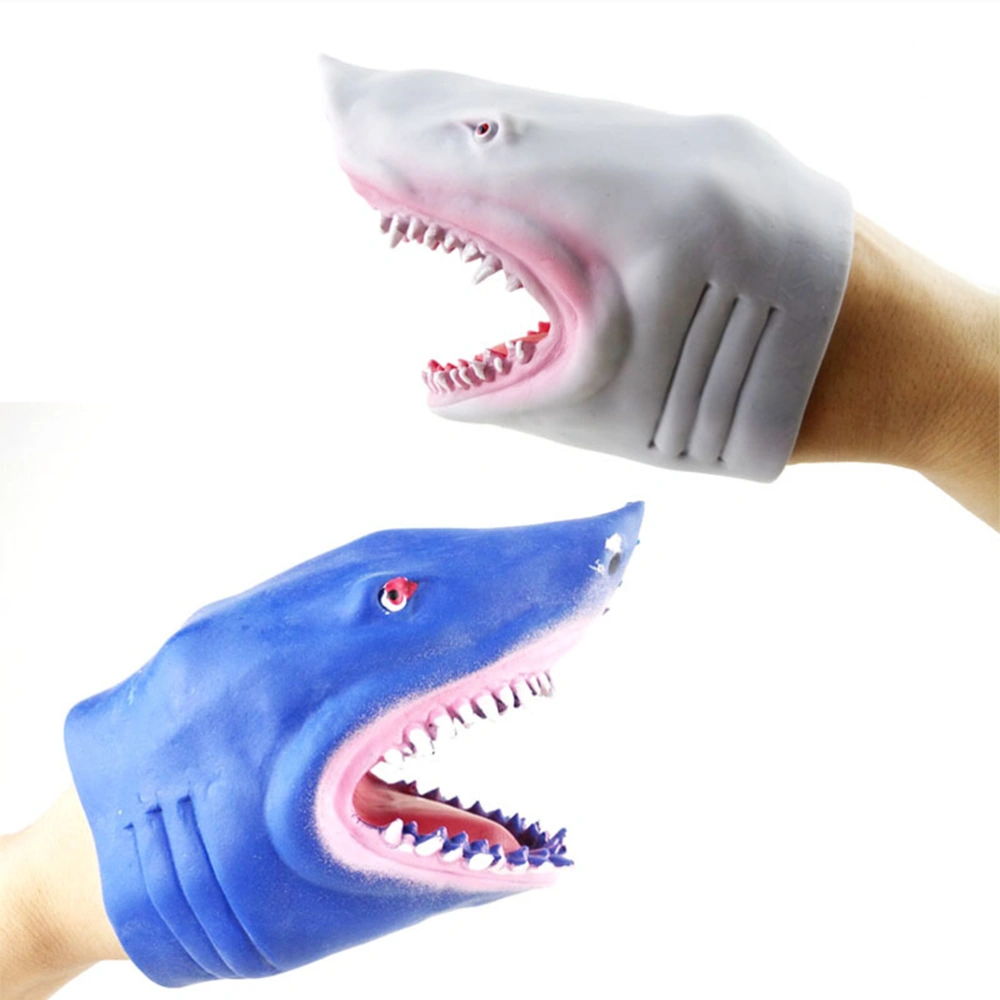 1PC Simulated Ocean Shark Hand Puppet Toy Plastic Shark Gloves Toy Cartoon Story-telling Doll Props Parent-child Interaction Toy Role Play Hand Puppet Toy for Kids Playing Blue