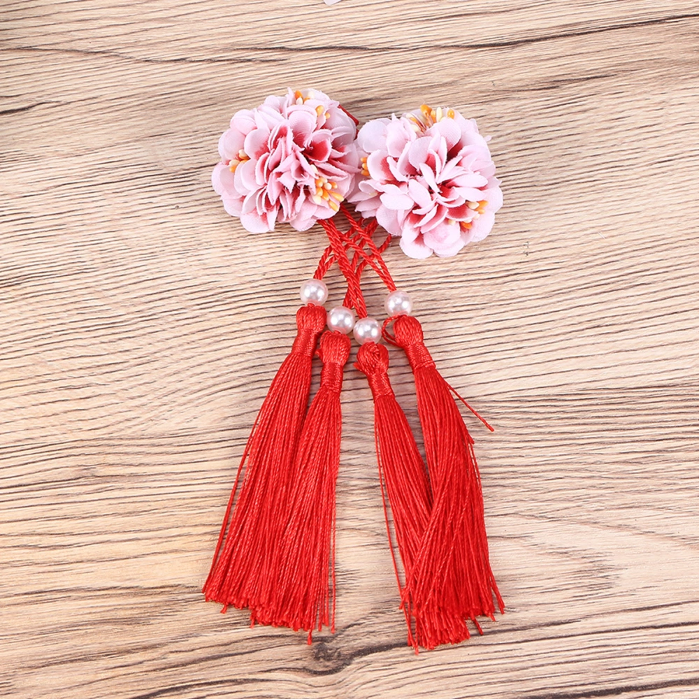 2 Pcs Tassels Hair Clips Flower ShapeHair Clips Antique Style Flower Tassel Hairpin Wild Hanfu Accessories Secondary Hair Clip (Gradient Red)