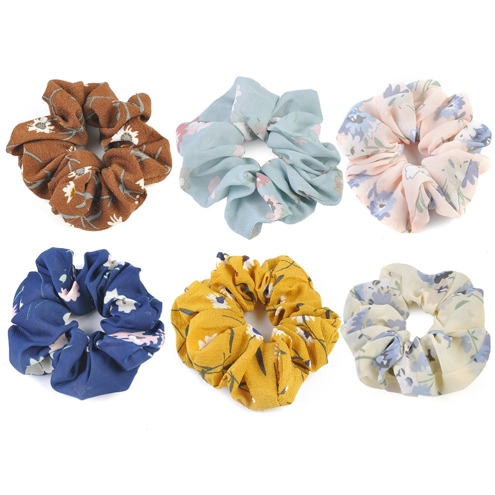 6pcs Stretch Hair Ties Cloth Hair Rope Ponytail Holders Hair Accessories for Girl Women (Pink + Coffee + Dark blue + Light Blue + white + Yellow)