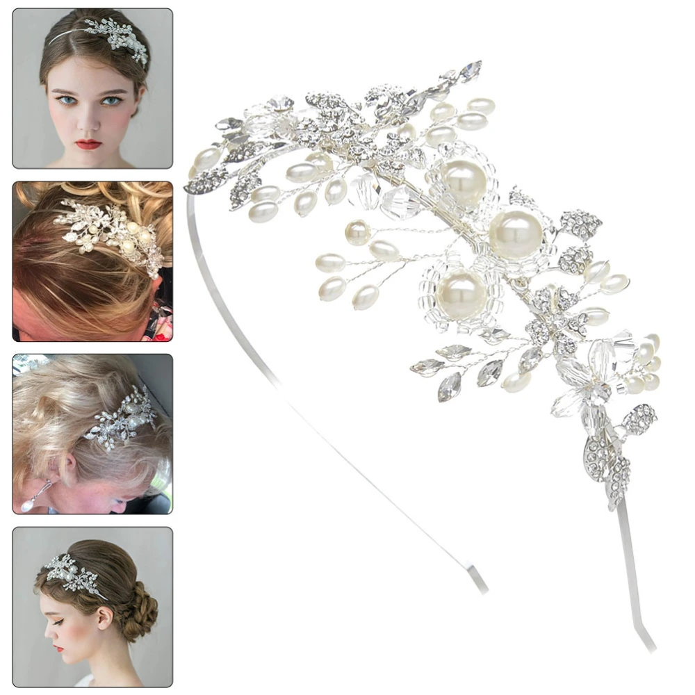 Fashionable Bride Hairband Elegant Pearl Leaves Headband Bride Hair Decoration