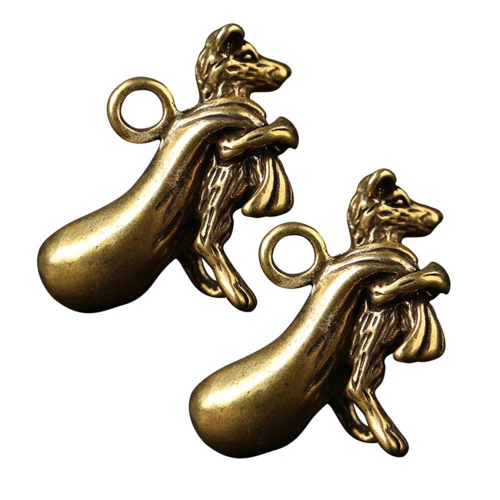 2pcs Brass Key Chain Pendant Chinese Zodiac Mouse Key Pendant DIY Hanging Ornaments