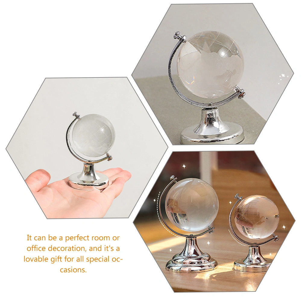 2Pcs Crystal Globes Transparent Desktop World Globe World Map Handicraft Table Decor