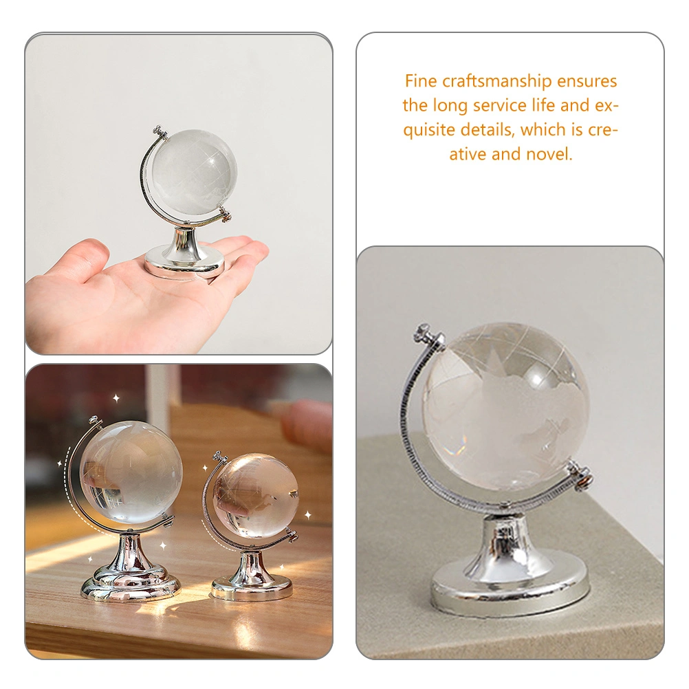 2Pcs Crystal Globes Transparent Desktop World Globe World Map Handicraft Table Decor