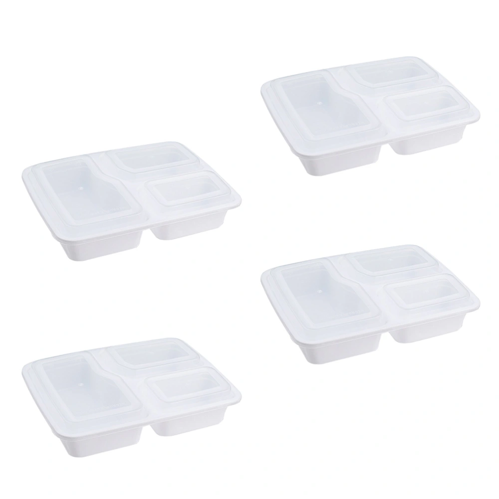 30pcs 1000ml Disposable Meal Prep Containers 3-Compartment Food Storage Box Lunch Boxes (White, with Lid)