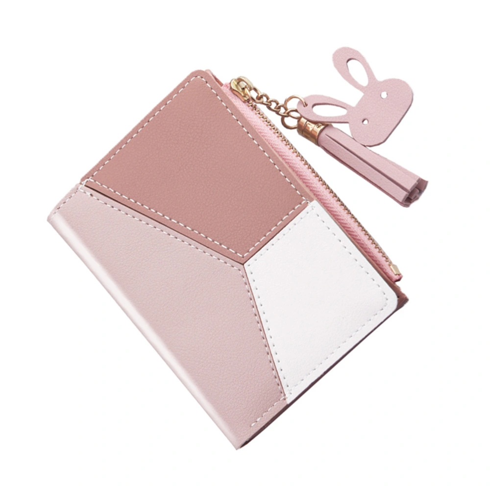 Pink Portable PU Wallet Multifunctional Fashion Purse Tassel Short Small Coin Purse Delicate Zippered Holder