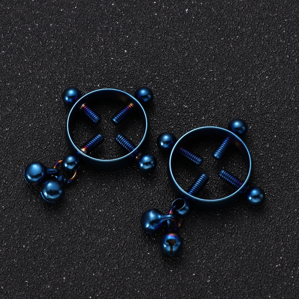 2PCS Stainless Steel Shield Adjustable Breast Inlay Ring with Bell Body Piercing Jewelry for Women Girls (Blue)