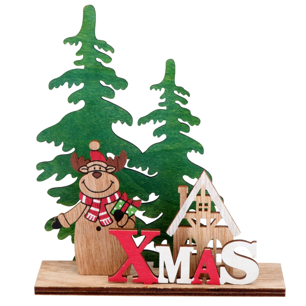 Christmas Elements Pattern Ornament Wooden Crafts Desktop Adornment Xmas Gift Toys Craft (Elk)