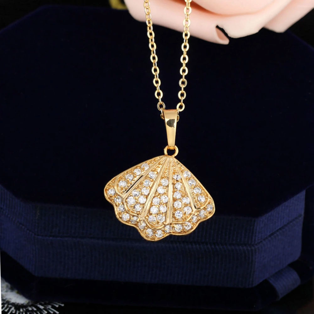 Shell Type Zircon Necklace Gold Necklace Shellfish Pendant Sea Shell Charm Fashion Chain for Wedding Party Jewllery