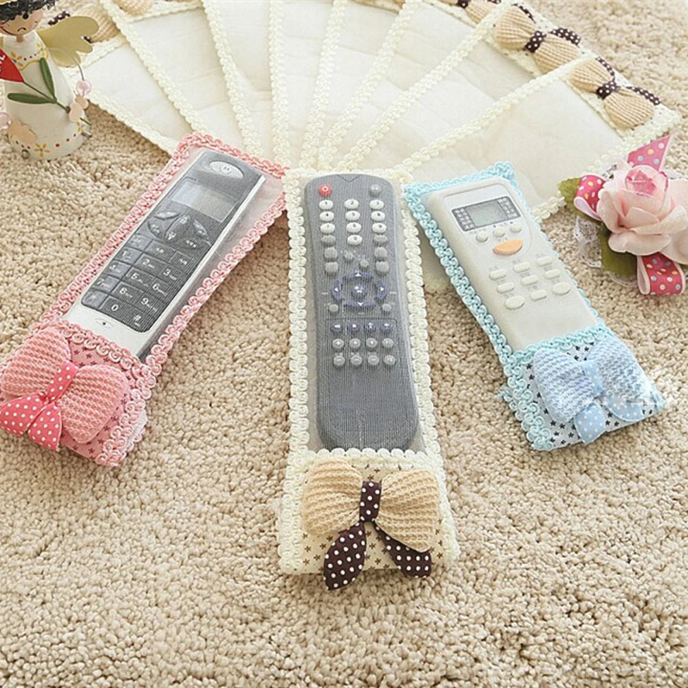 3PCS Cover TV Air Condition Remote Controler Dustproof Lace Fabric Bowknot Dust Protector