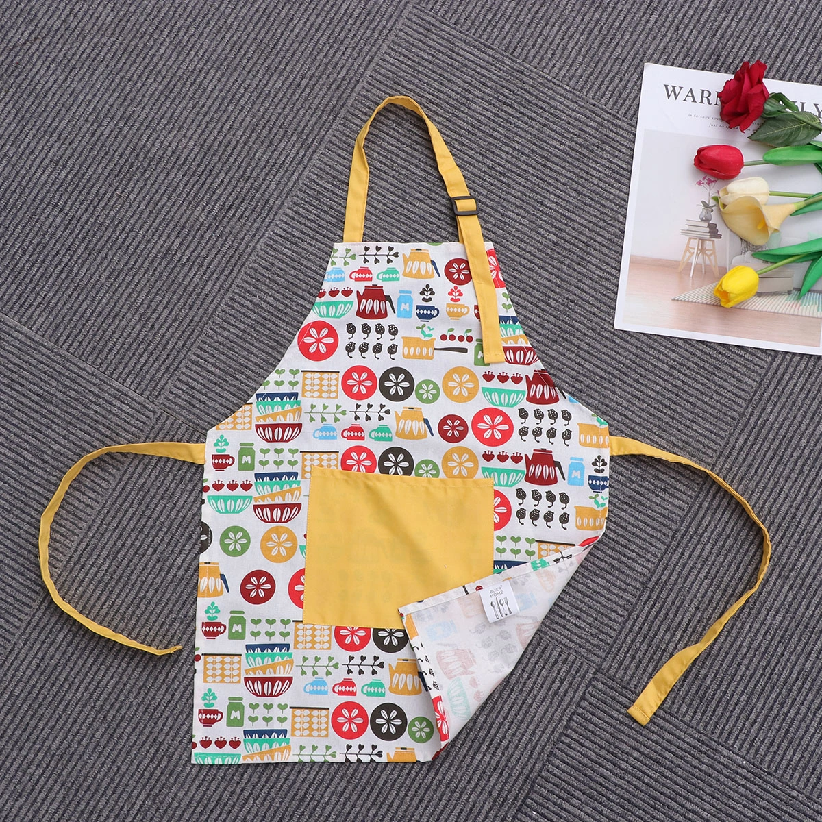Children Cotton Aprons Cartoon Kitchenware Pattern Painting Kids Aprons for Children Cooking Baking Kitchen (Small Size, Kitchenware)
