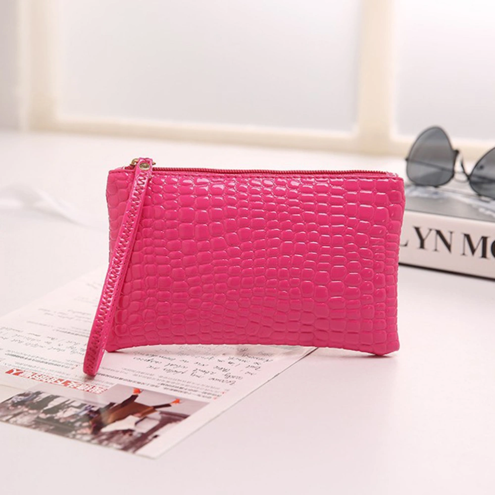 Women Handbag Wallet Crocodile Patterned Lady Fashionable Handy Bag (Rose Red)