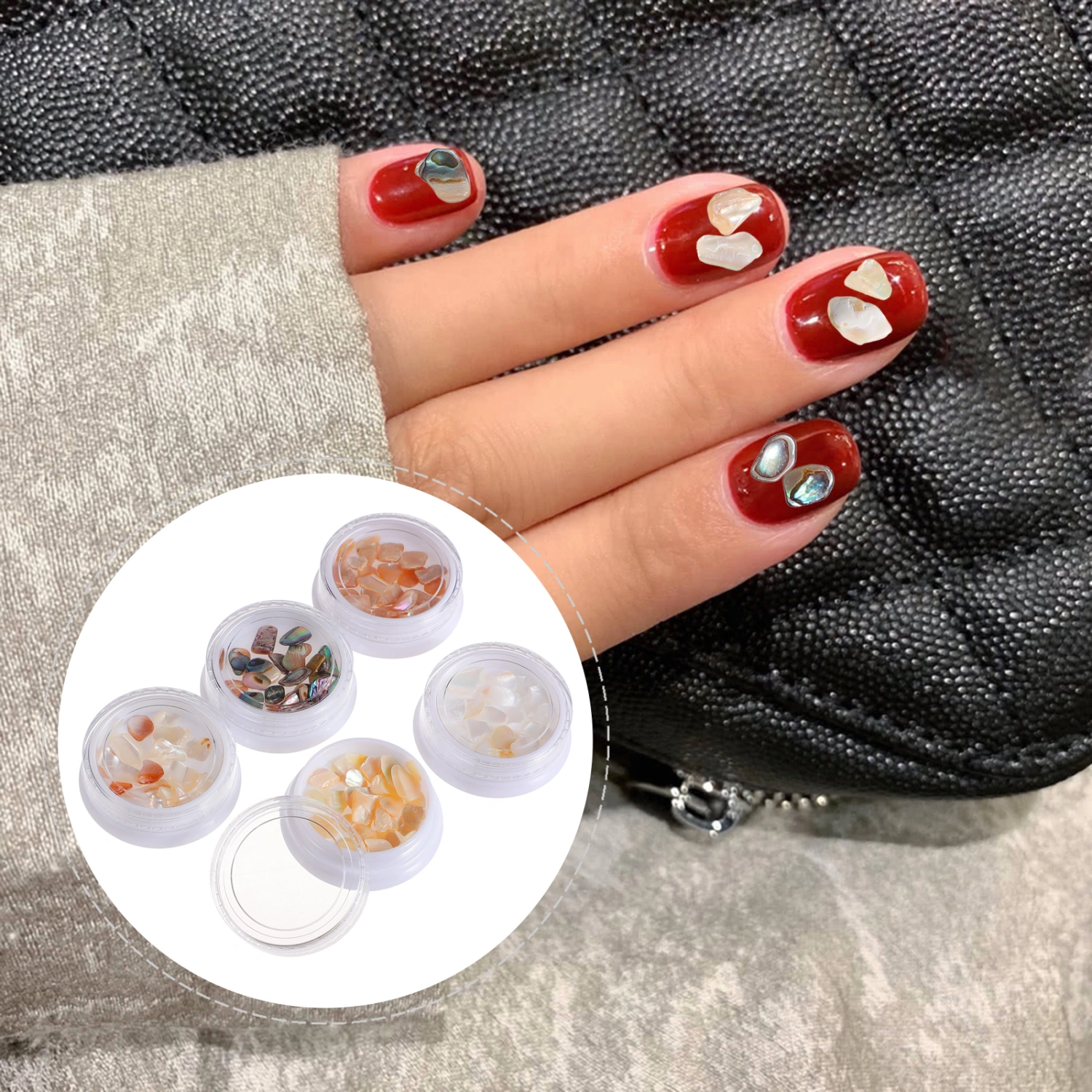5Pcs Nail Crushed Shells Chic Shell Glitter Stickers Nail Art Decorations