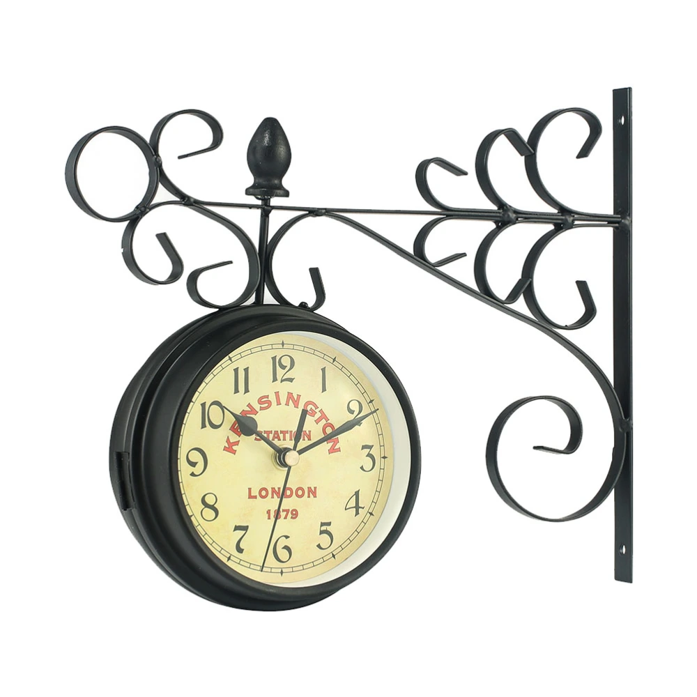 Vintage Style Wall Clock Decorative Hanging Clock Double-side Iron Clock