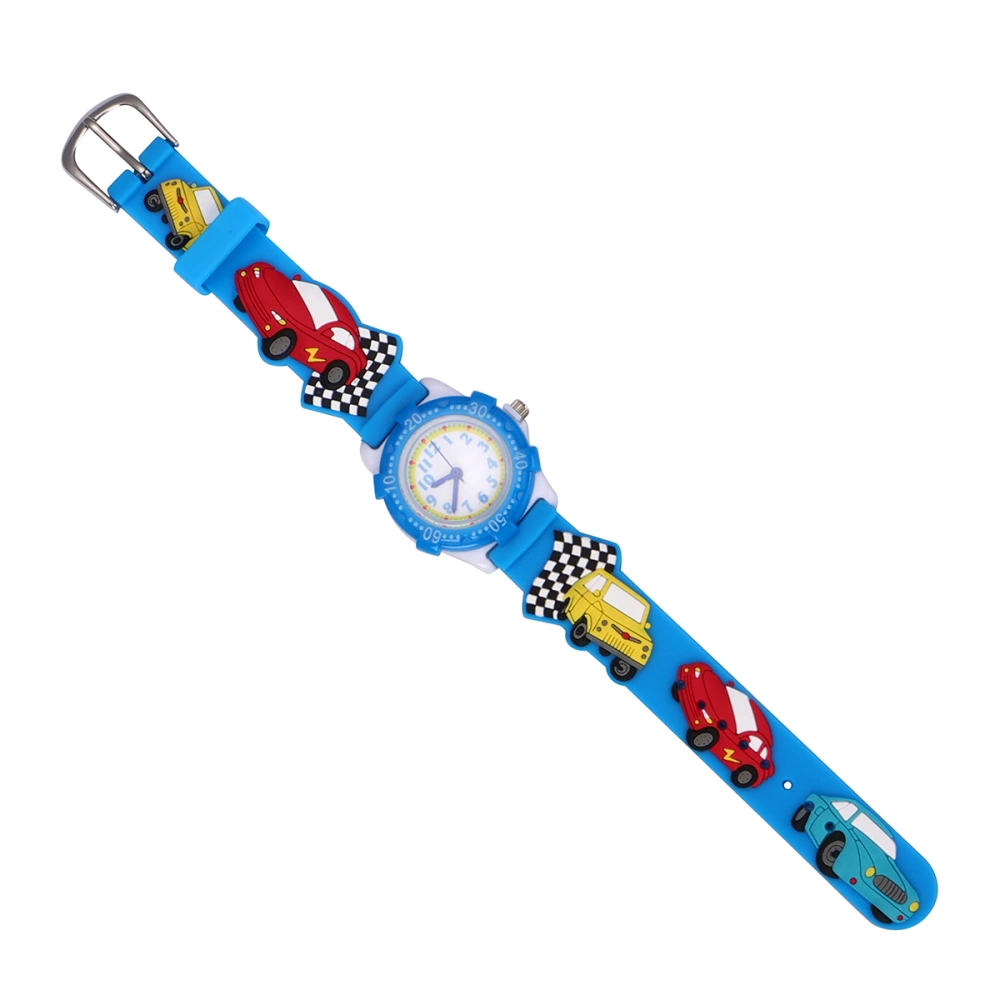 Cartoon 3D Kids Watch Waterproof Watch Car Pattern Wristwatch for Kids Children (Blue)