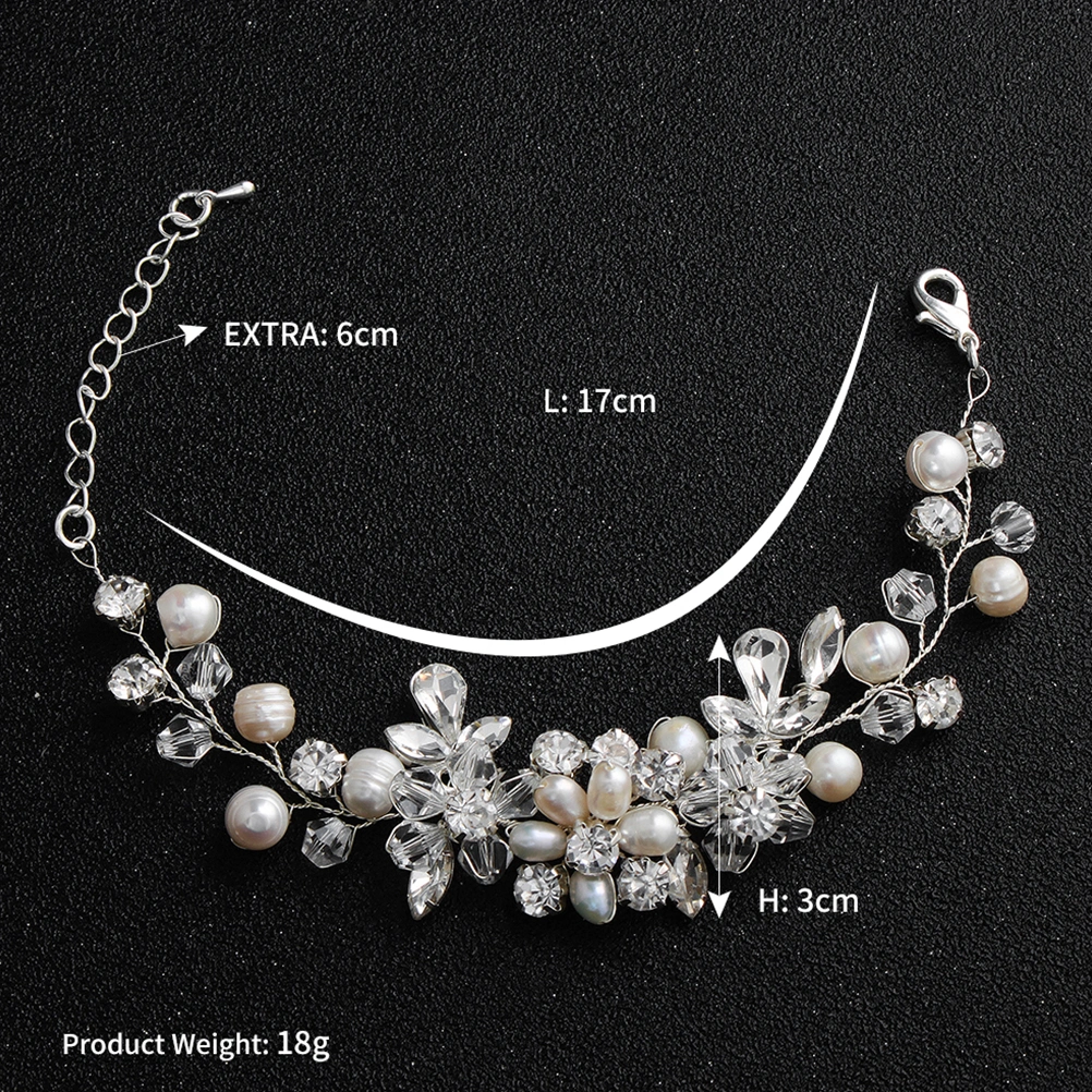 Crystal Flower Hand Chain Ladies Fashion Pearl Bracelet Bride Jewelry Bracelet Wedding Dress Accessory
