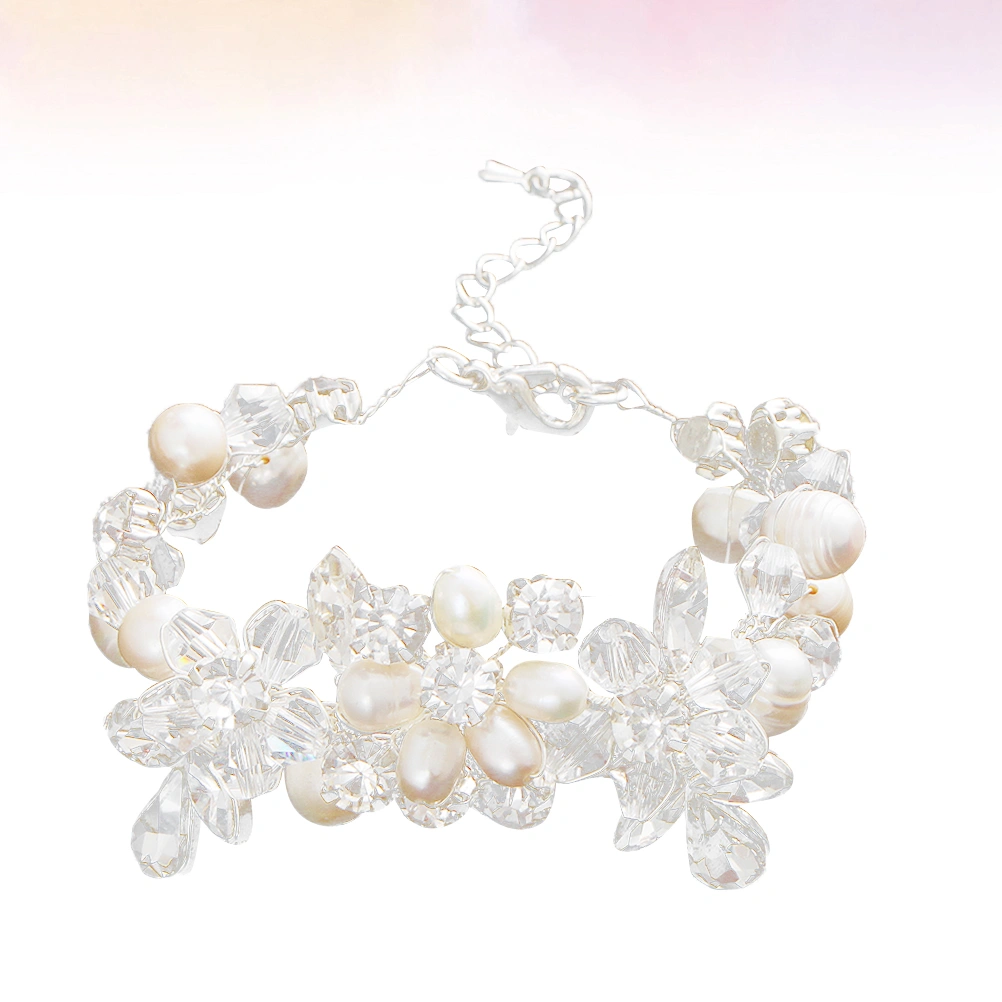 Crystal Flower Hand Chain Ladies Fashion Pearl Bracelet Bride Jewelry Bracelet Wedding Dress Accessory