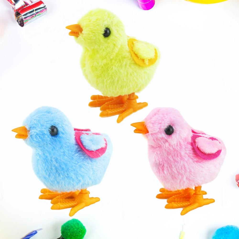 3pcs Wind up Toys Easter Toy Wind-Up Jumping Chicken Plush Chicks Toys Party Favors Toy for Kids (Random Color)