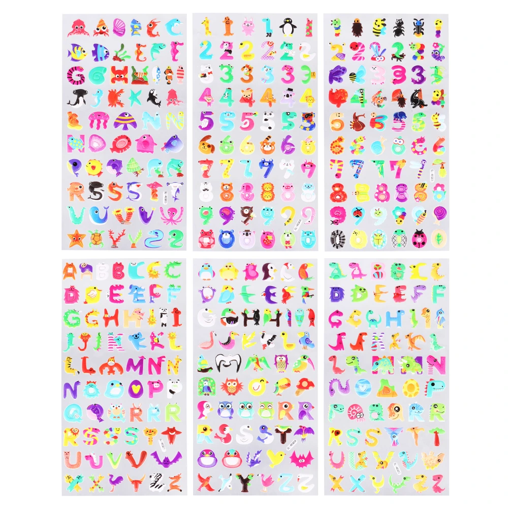 6 Sheets Cartoon Animal Stickers Puffy Lovely Decals Children DIY Stickers