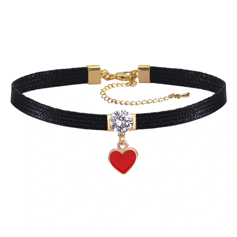 Fashion Leather Choker Necklace with Heart Pendant Women and Girls Jewelry