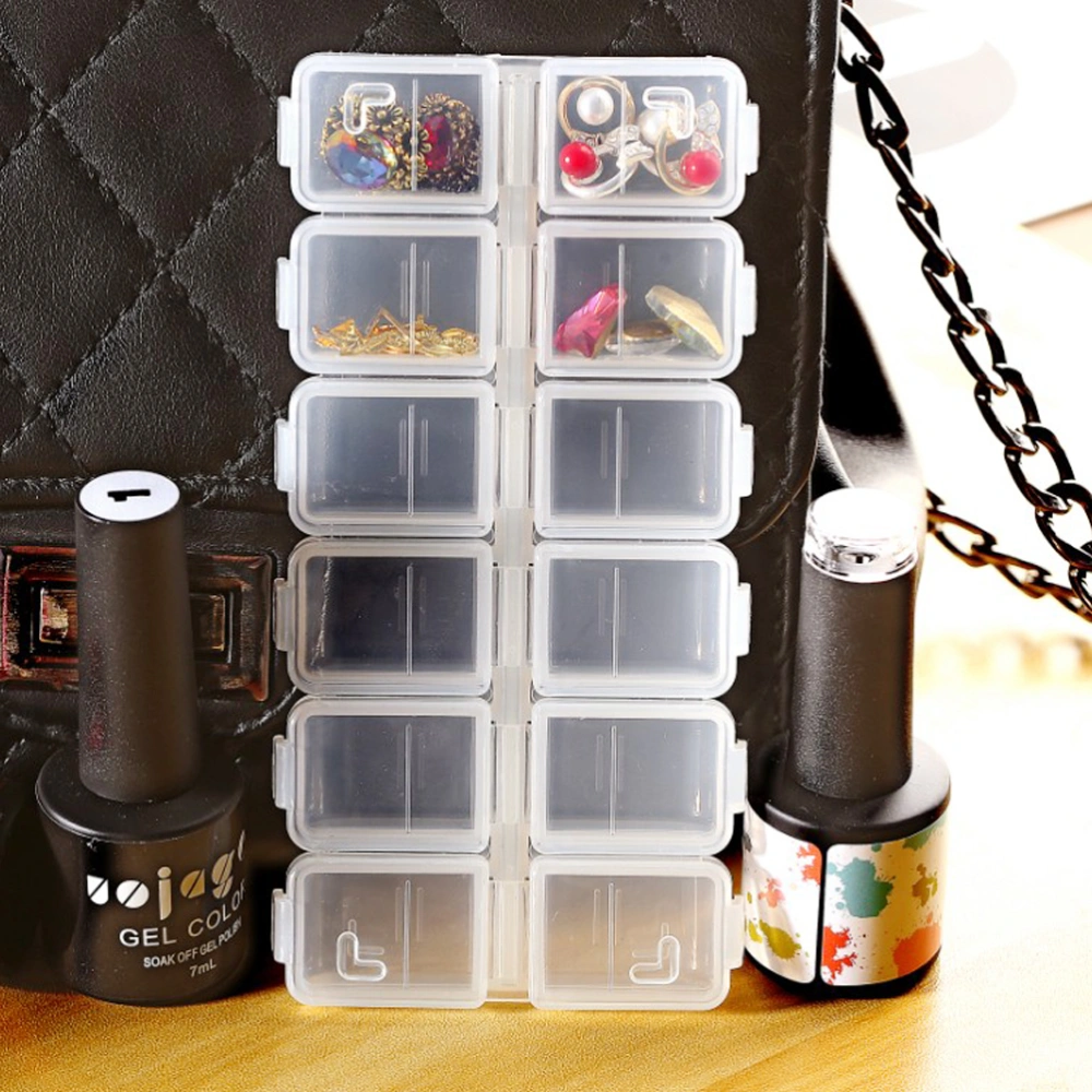 12 Grids Plastic Jewelry Storage Box Container Portable Jewelry Beads Craft Ring Earring Brooch Organizer (Transparent)