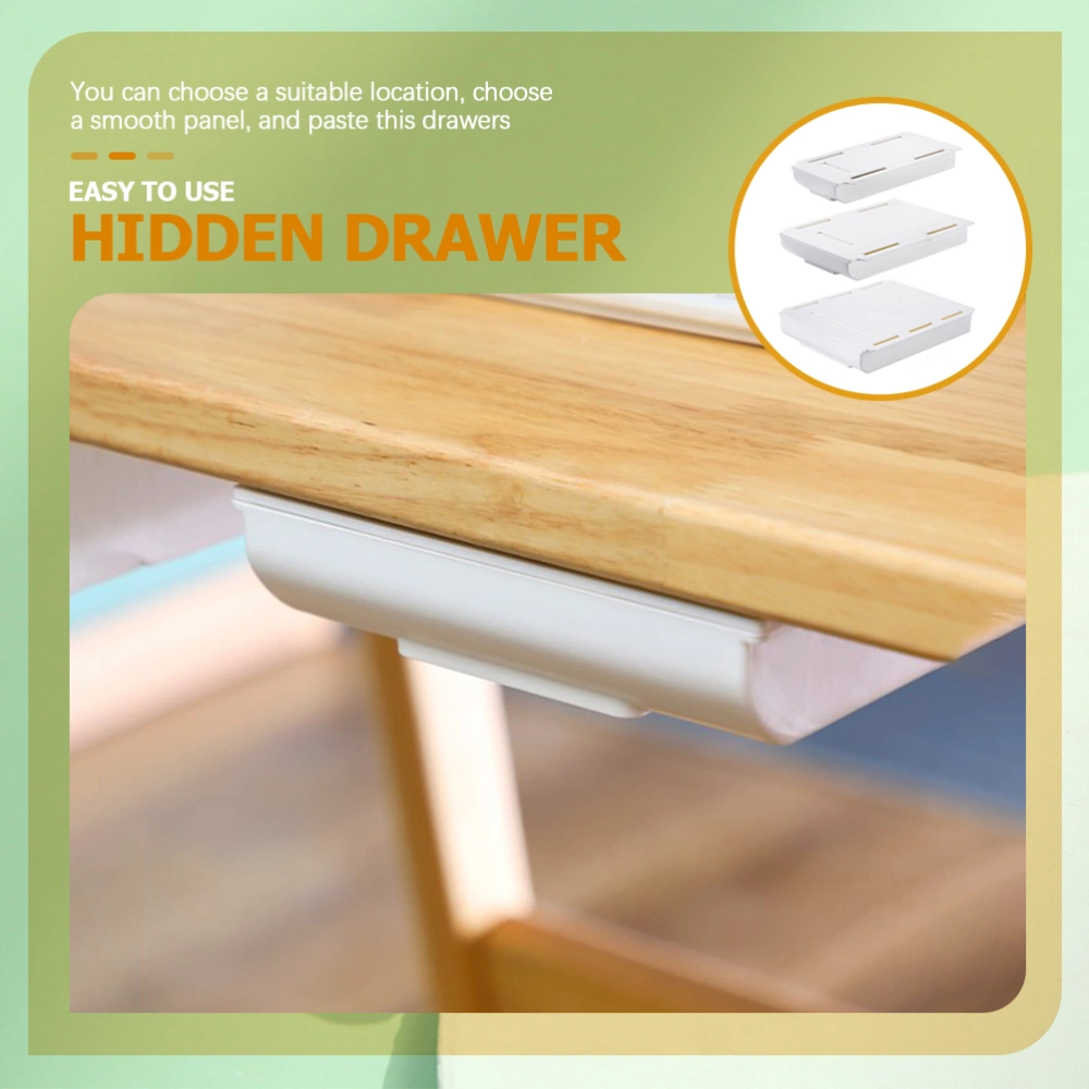 3pcs Under Table Hidden Desktop Drawer Self-Adhesive Drawer Hidden Sundries Tray