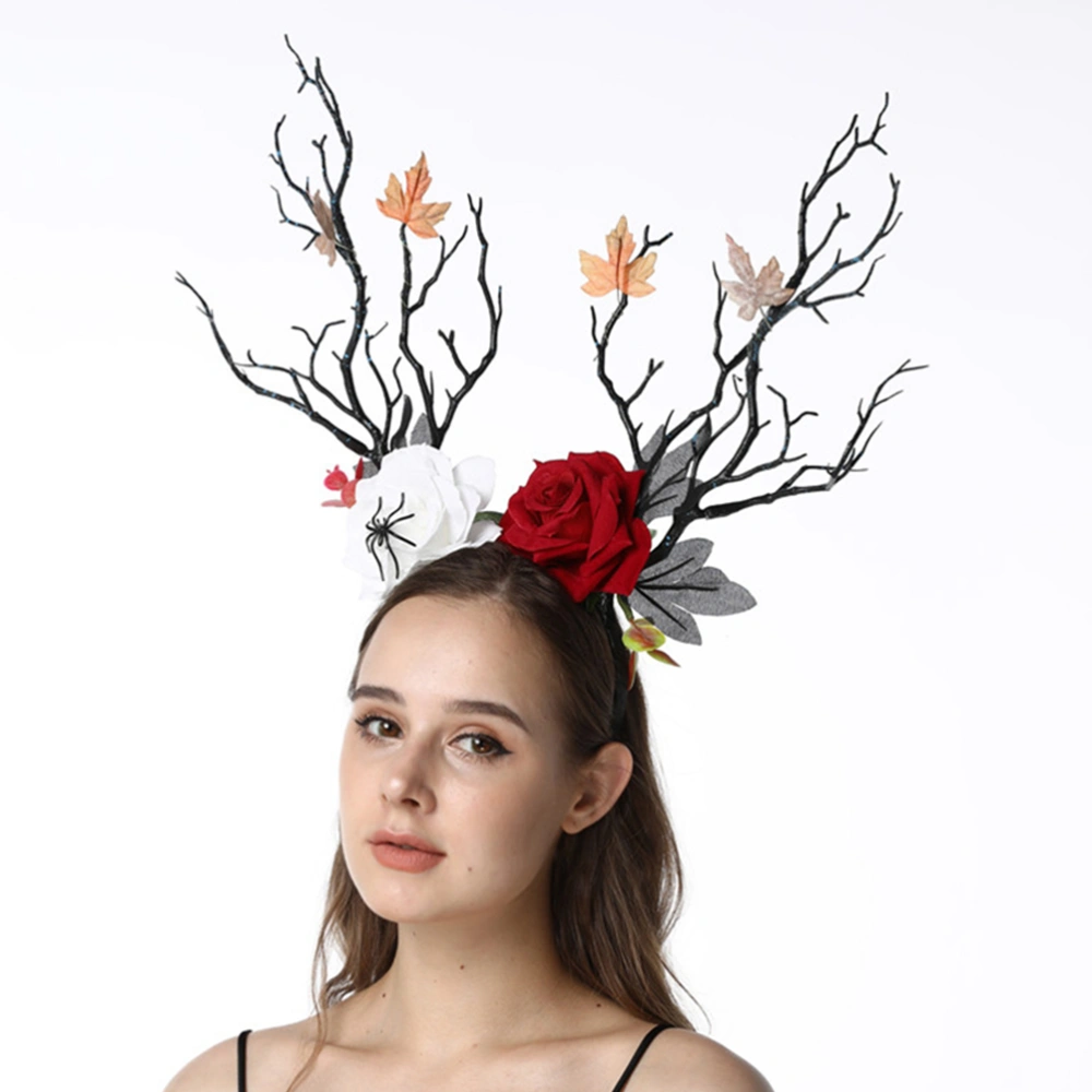 Tree Branch Antler Shaped Headband Halloween Photo Prop Rose Flower Headdress