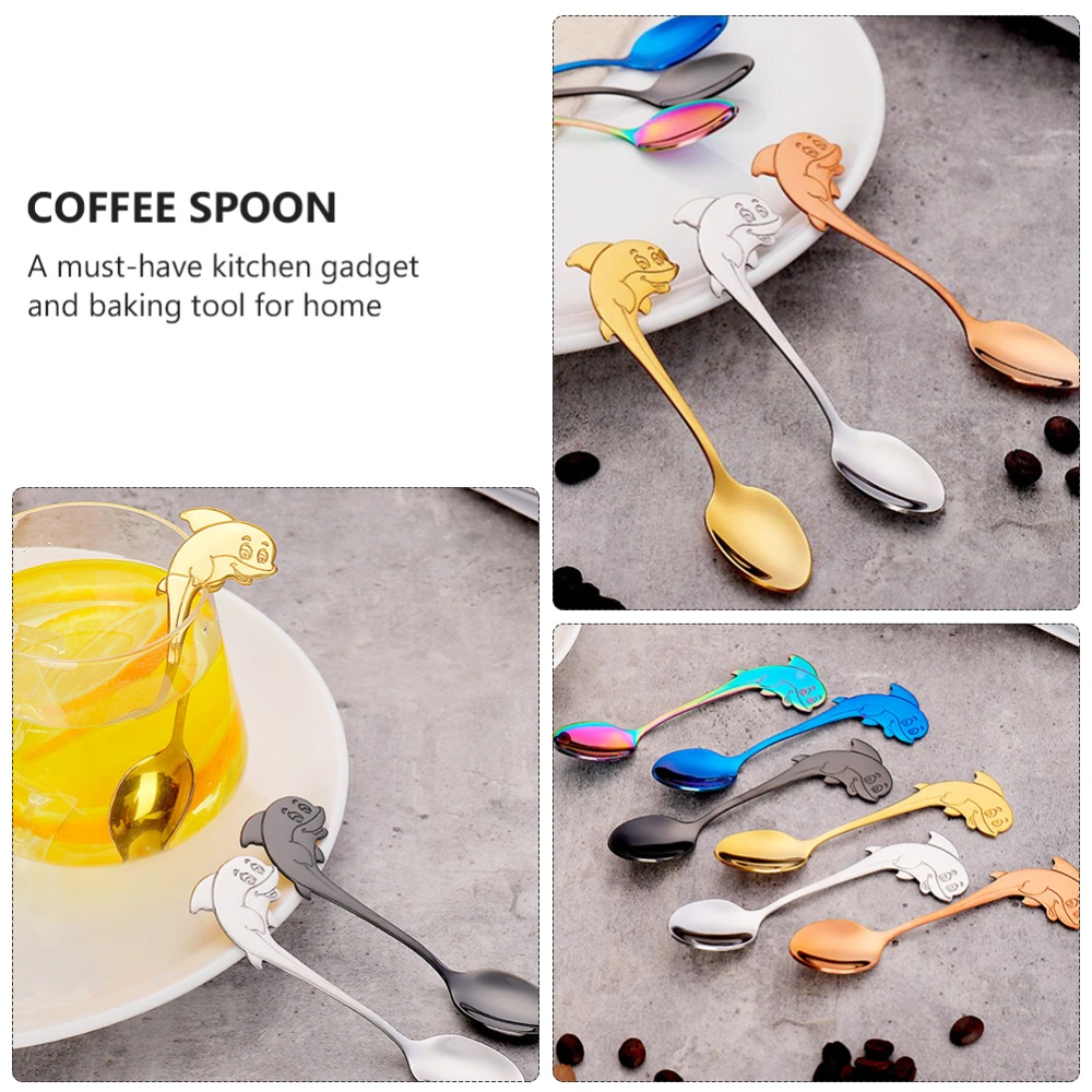 6Pcs Stainless Steel Teaspoons Cartoon Dessert Stirring Dolphin Coffee Spoons