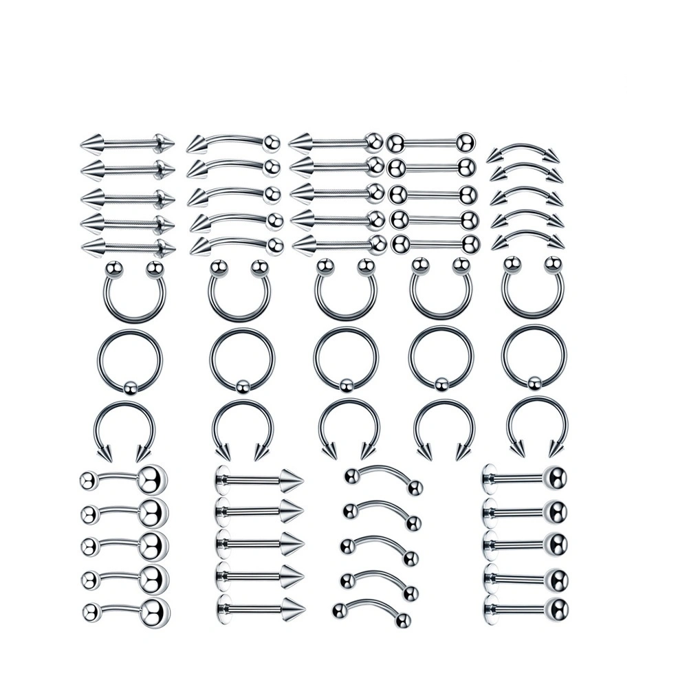 60pcs 8x1.2cm Stainless Steel Nose Ring Labret Nostril Lip Body Piercing Jewelry