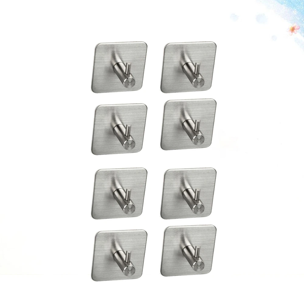 8PCS Stainless Steel Bathroom Towel Hook Adhesive Bath Hooks Stick Wall Hooks Hangers Holders for Home Kitchen Size M Silver