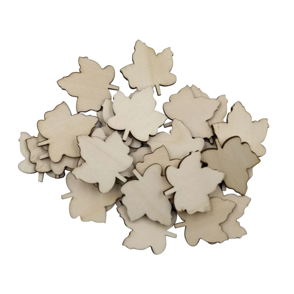 50pcs Wooden Pieces Maple Leaf Carvings Craft Embellishments DIY Wood Ornament Manual Accessories for Art - 33x29mm