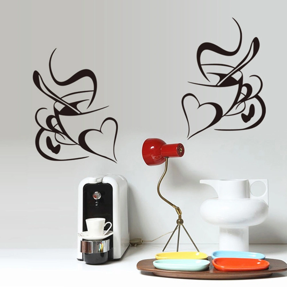 2pcs Coffee Cup Wall Stickers for Room Home Bedroom Decoration (Black)