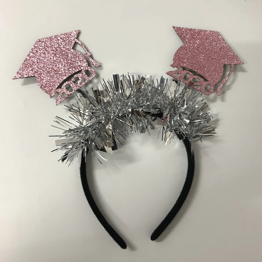 2pcs Mini Doctor Hat Design Hair Non-woven Fabric Headband Glitter Doctor Headdress 2020 Graduation Party Hair Accessary(1pc Black and 1pc Pink)