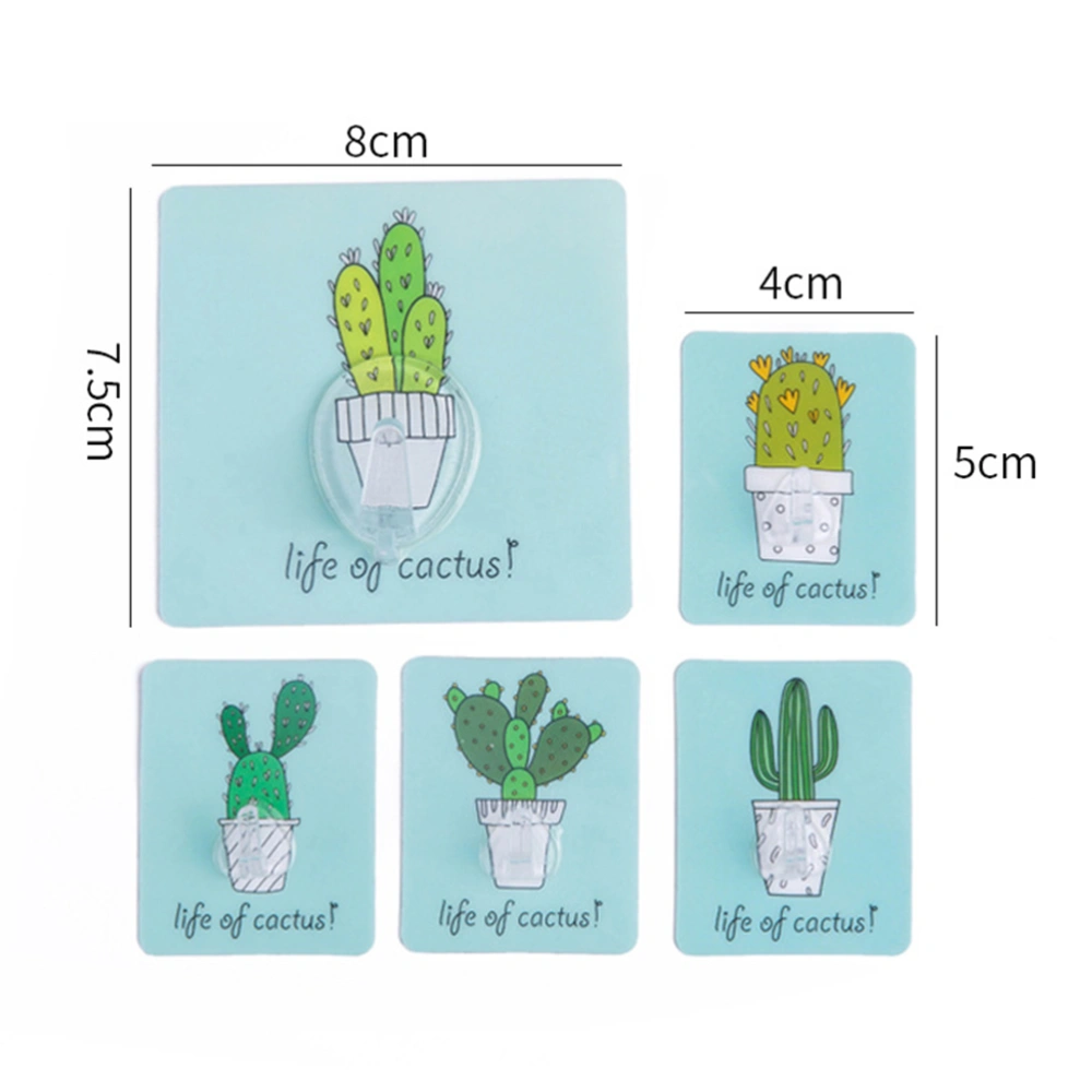 10pcs Cactus Pattern Hooks Self-adhesive Hooks Punch Free Kitchen Hook Punch Free Hangers Wall Hooks for Home Kitchen (Random Color)