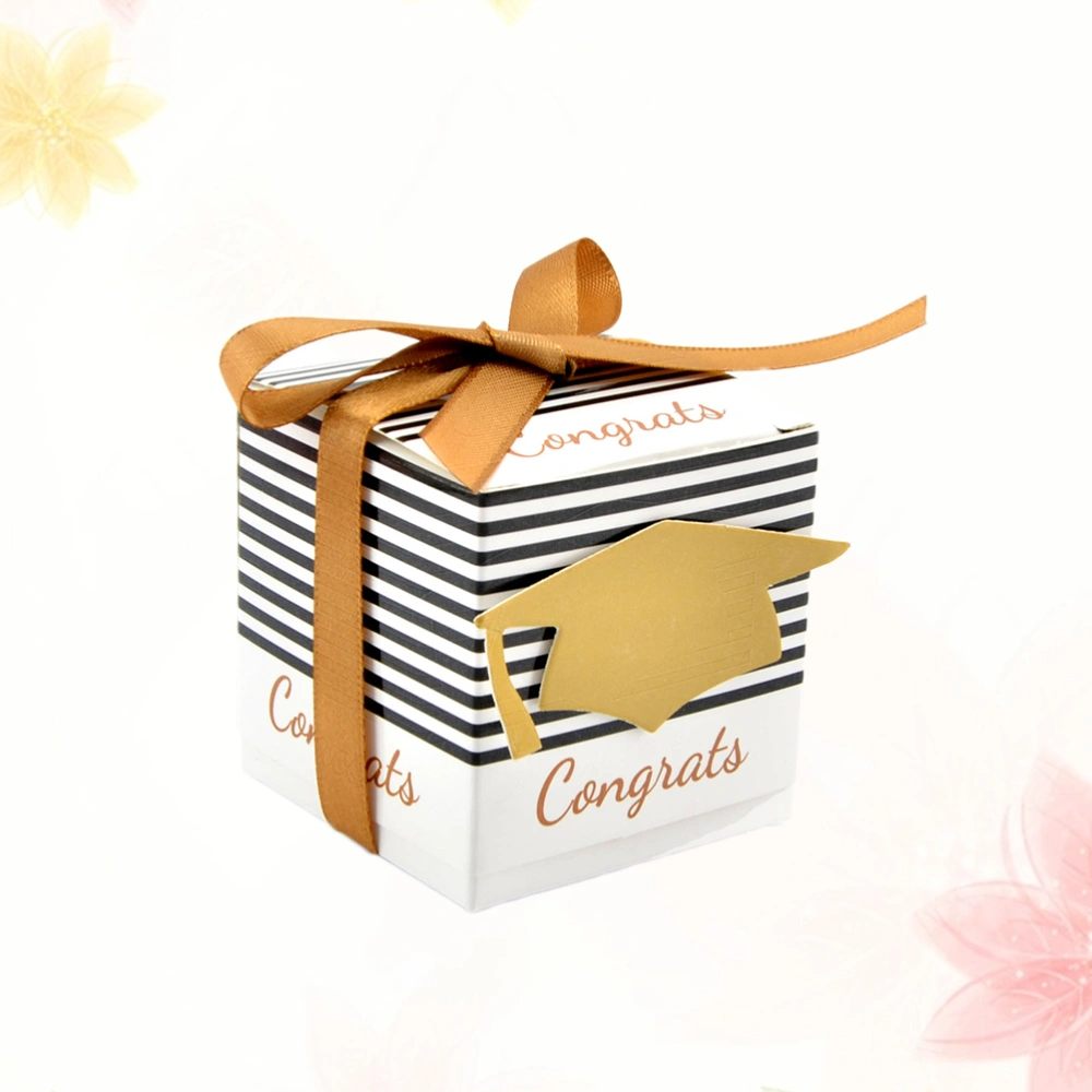 20pcs Graduation Season Candy Boxes Paper Trencher Pattern Sugar Containers New Style Gift Boxes with Cards Ribbon