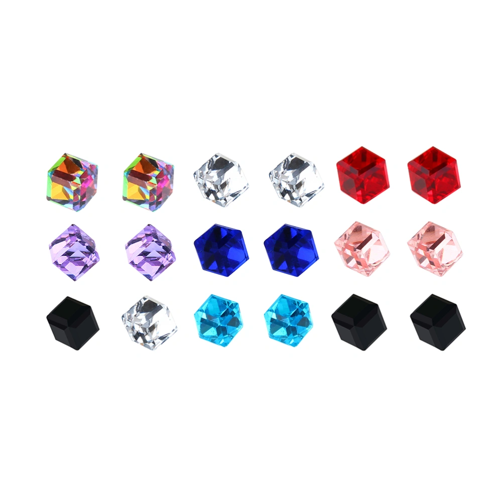 9Pairs of Magnet Color Drill Strong Magnetic Earring Magnetic Magnet Suction False Earring Crystal Without Hole Earrings  (Mixed Style)