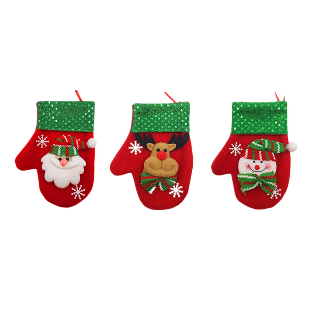 3pcs Lovely Christmas Gifts Bag Gloves Candy Bags Cutlery Holder Xmas Tree Hanging Adornment Christmas Decor for Home Party (Santa + Snowman + Elk)