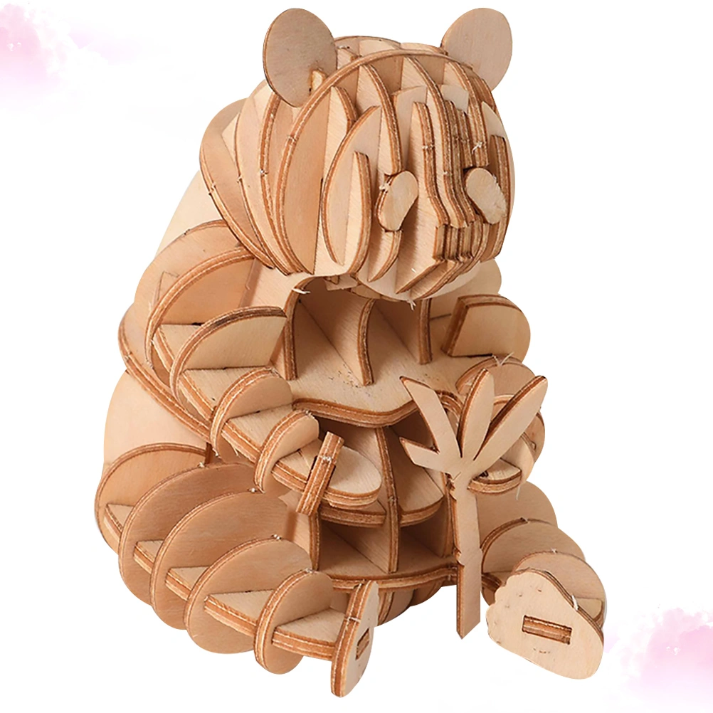 Wooden Puzzle Plaything 3D Puzzle Toy DIY Handmade Craft Puzzle Jigsaw Puzzle Model for Kids Children (Panda Pattern)