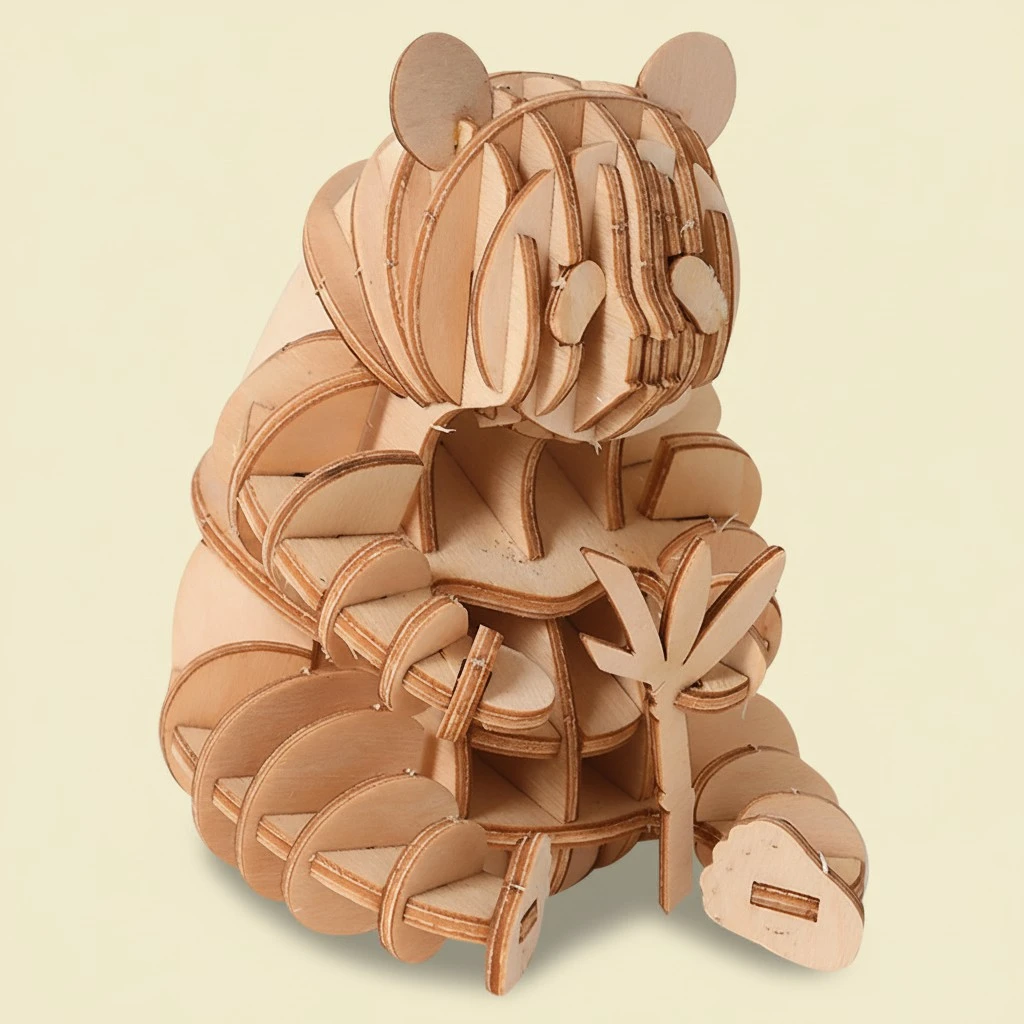 Wooden Puzzle Plaything 3D Puzzle Toy DIY Handmade Craft Puzzle Jigsaw Puzzle Model for Kids Children (Panda Pattern)