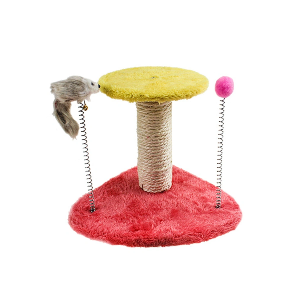 1Pc Creative Triangular Base Pet Cat Climbing Frame Funny Spring Rat Fuzzy Ball Design Cat Climber Rack Pet Cat Toy (Mixed Color)