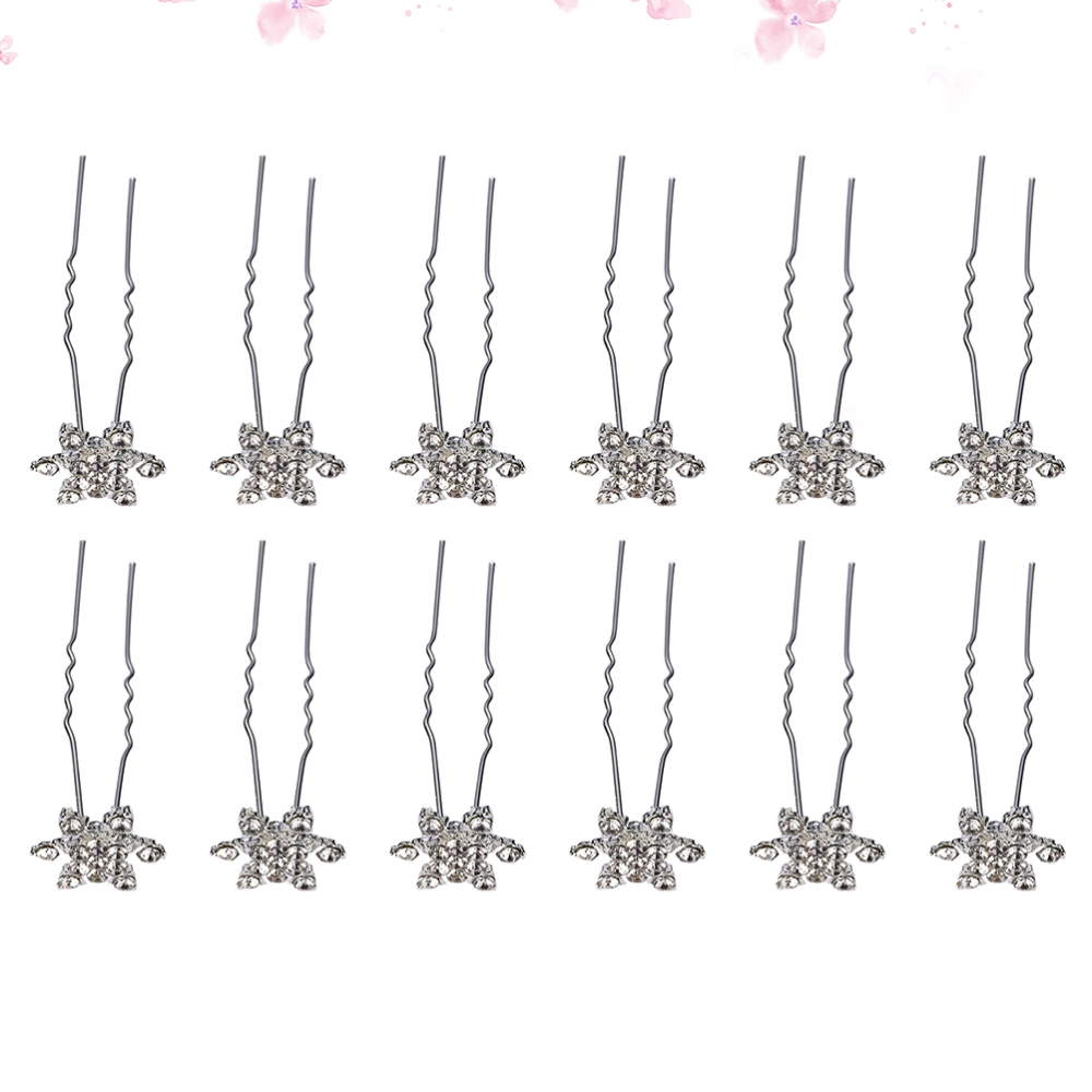 12pcs Snowflake Design Hairpin Fashionable Headdress Hair Accessories Stylish Headwear for Bride Women Female (White)