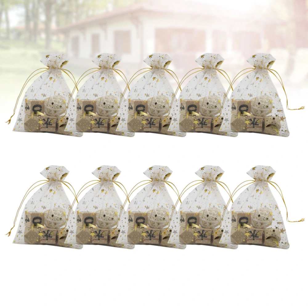 50PCS Star Moon Pattern Candy Drawstring Gauze Bags Gift Favor Storage Candy Pouches for Packaging Wedding (White)