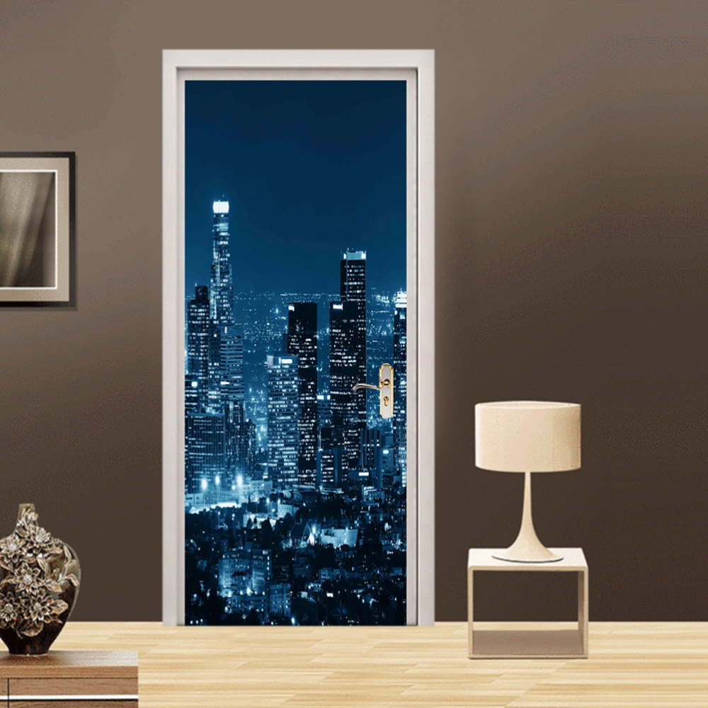 Creative Cityscape Door Stickers PVC Waterproof Self Adhesive Removable Door Mural Decals Home Decoration