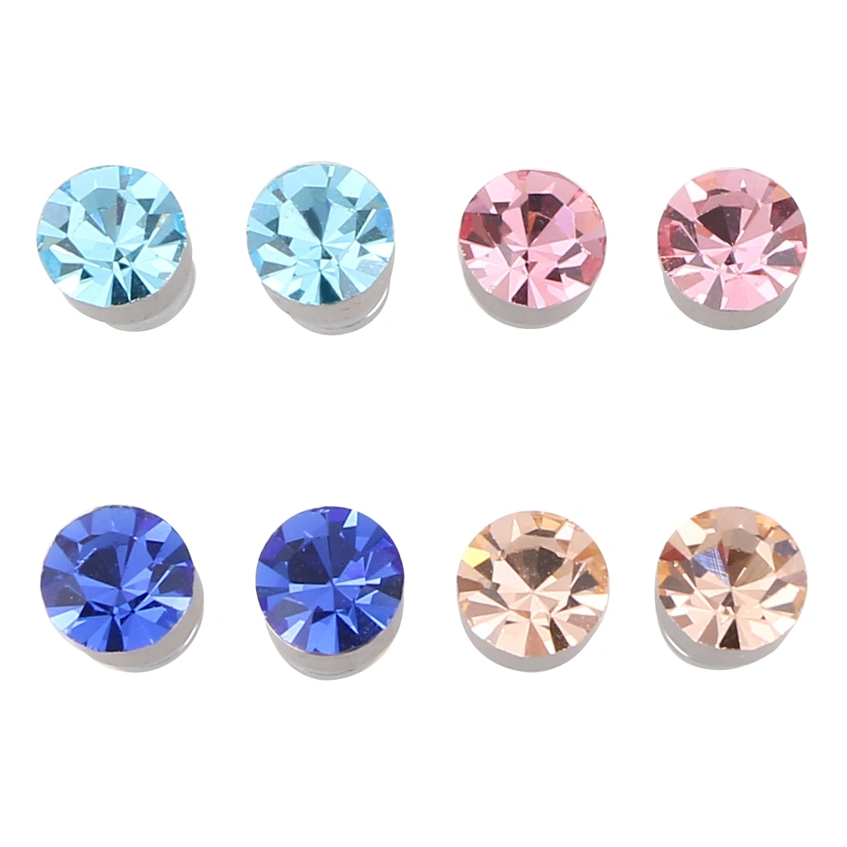 8pcs Colorful Rhinestone Ear Studs Shiny Magnet Earring Jewelry Accessory for Girls Women Students